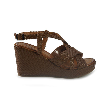 Vueva Sandali Zeppa Alta Donna in Pelle Intrecciata Cuoio WD319R24 COGNAC Vueva 