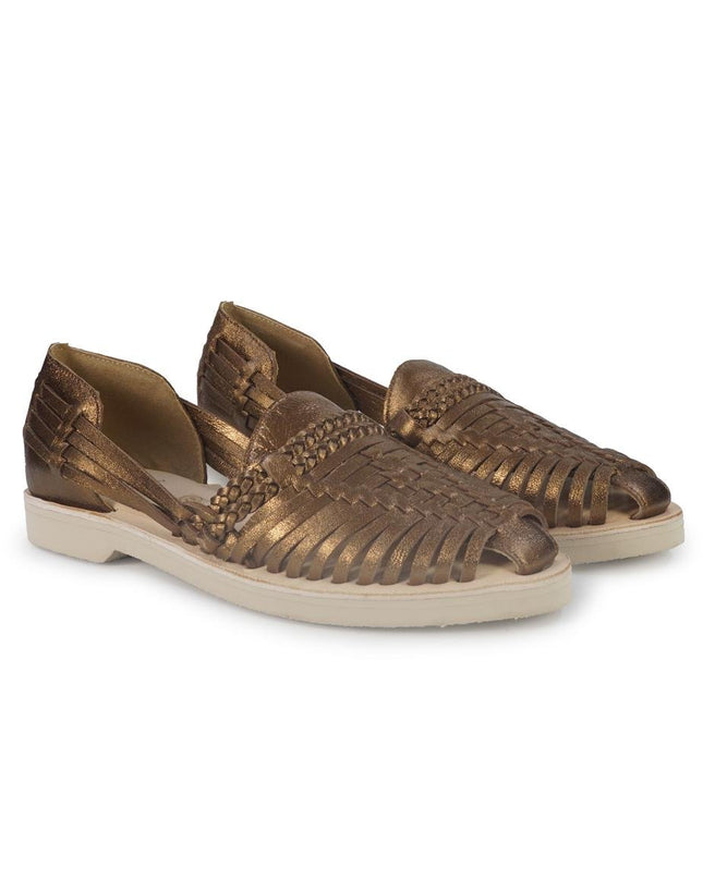 Huarache Mocassino Sandalo Donna in Pelle Laminata Bronzo - MARIO SPATARELLA