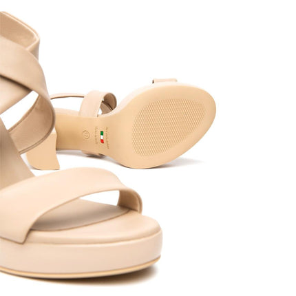 NeroGiardini Sandalo Donna con Tacco e Plateau in Pelle Lino Beige - MARIO SPATARELLA