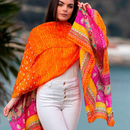 Foulard Pareo in Seta Stampa Arancio CHE21CA NARANJA Colores de Otono 