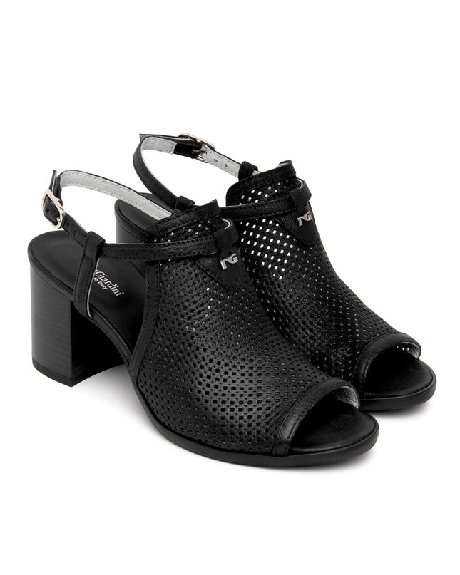 Nero Giardini Sandali Donna con Tacco in Pelle Microforata Nera E615840D NERO 100 Nero Giardini 