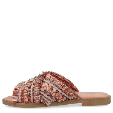 O - Joo Sandalo Flat Donna in Tessuto con Pietre Rosa - MARIO SPATARELLA