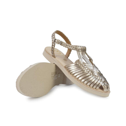 Huarache Sandalo Donna in Pelle Laminata Platino - MARIO SPATARELLA