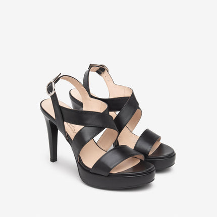 Nero Giardini Sandali Donna con Tacco Alto e Plateau in Pelle Nero E513161DE NERO 100 Nero Giardini 