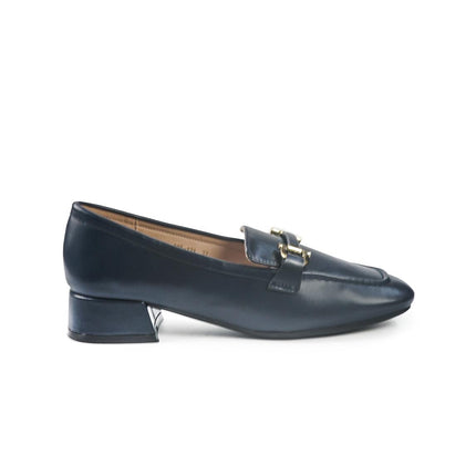 Mocassini Donna con Tacco e Morsetto in Pelle Blu YD05-12A NAVY ClaudV 