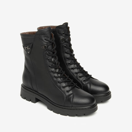 Nero Giardini Anfibi Donna in Pelle Nero - MARIO SPATARELLA