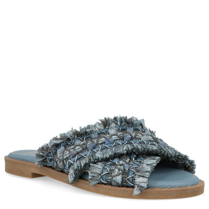 O-Joo Sandalo Flat Donna in Tessuto con Pietre Blu MILEY CROSS SKY O-JOO 