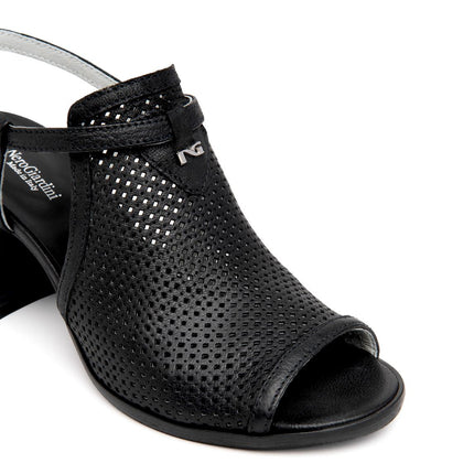 Nero Giardini Sandali Donna con Tacco in Pelle Microforata Nera - MARIO SPATARELLA