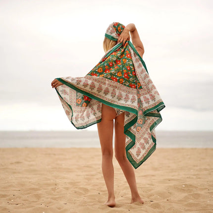 Pareo Foulard in Cotone SRG10 BLOCCHI GREEN Linen 