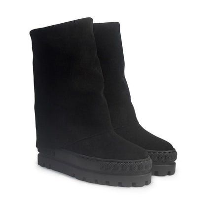 Tsakiris Mallas Stivali Donna Double Face con Risvolto e Zeppa in Camoscio Nero - MARIO SPATARELLA