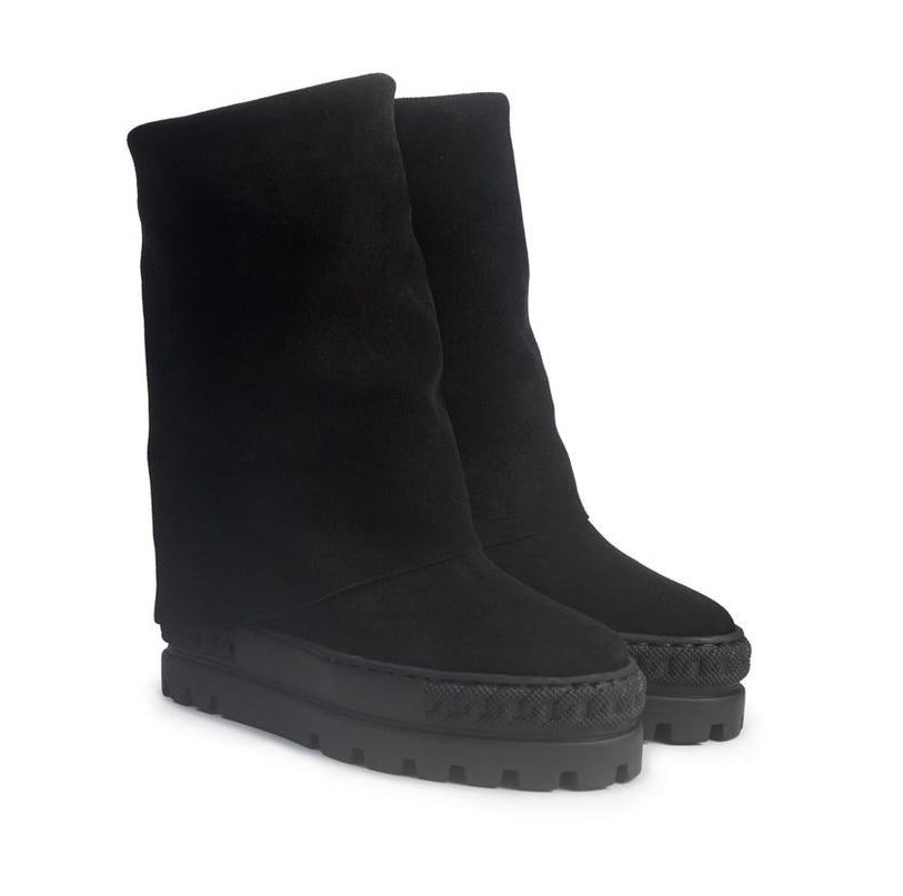 Tsakiris Mallas Stivali Donna Double Face con Risvolto e Zeppa in Camoscio Nero - MARIO SPATARELLA