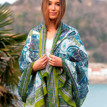 Foulard Pareo in Cotone Stampato Fantasia Verde CDT264C COTTON GREEN Colores de Otono 
