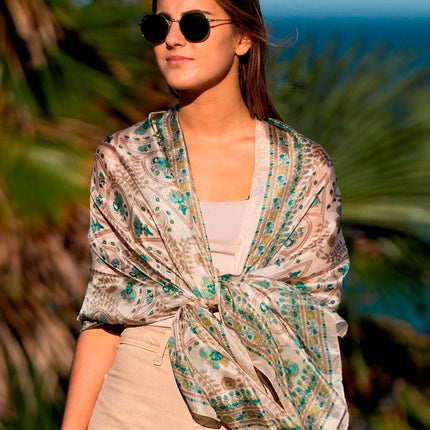Foulard Pareo in Seta Stampa Verde ASK221C SILK VERDE Colores de Otono 