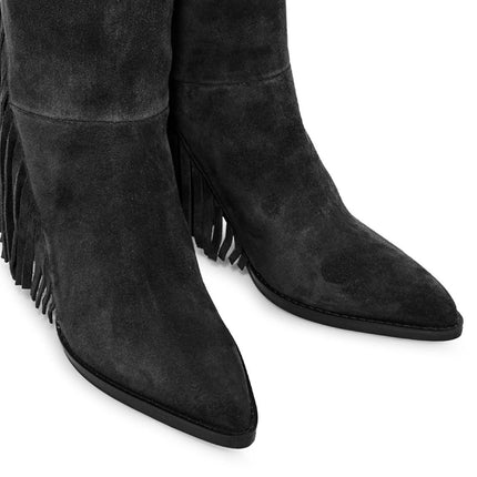 Tsakiris Mallas Stivali Texani Donna con Frange in Camoscio Nero - MARIO SPATARELLA