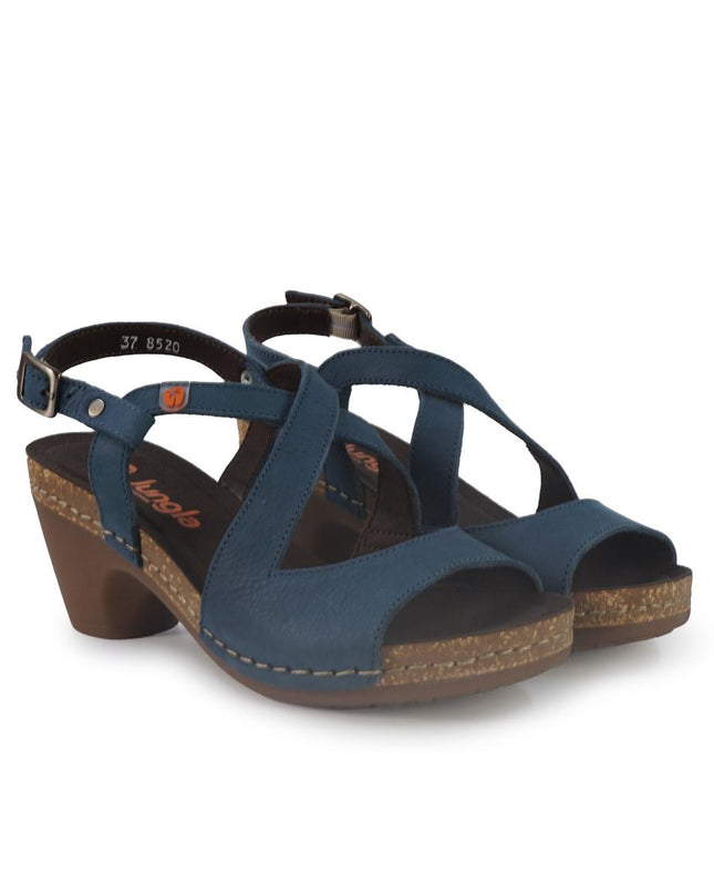 Jungla Sandalo Donna con Tacco in Pelle Nabuk Blu 8520 OCEAN Jungla 