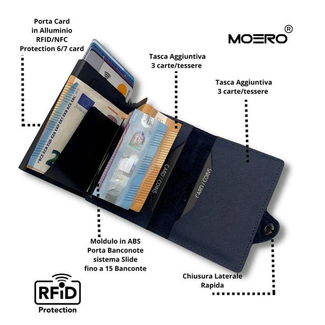 Moero Saffiano Blu Navy Zip Portafoglio Slim SAFFIANO BLU ZIP BLU NAVY Moero 