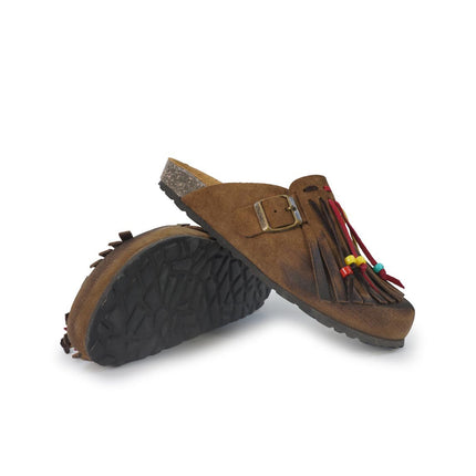 Jiudit Sandalo Plantare Donna Bio Sabot con Frange in Camoscio Taupe Multicolor J185 TAUPE Jiudit 