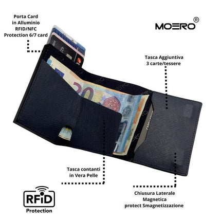 Moero Pro Saffiano Blu Zip Portafoglio Slim PRO SAFFIANO BLU ZIP BLUE Moero 