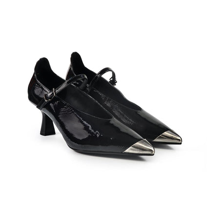 Decollete con Cinturino Bruno Premi a Punta in Vernice Nero BM0402 OLI VET BLACK Bruno Premi 