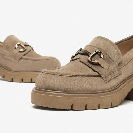 Nero Giardini Mocassini Donna con Tacco e Morsetto in Camoscio Argilla - MARIO SPATARELLA