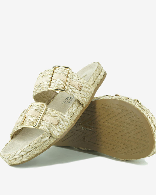 Sandalo Donna Basso Due Fibbie PALMAS RAFFIA NATURALE Wrangler 