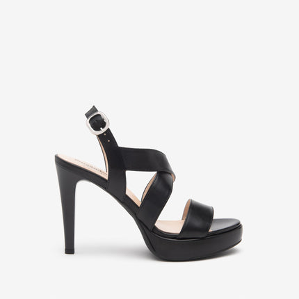 Nero Giardini Sandali Donna con Tacco Alto e Plateau in Pelle Nero E513161DE NERO 100 Nero Giardini 