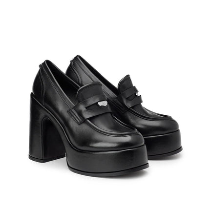Mocassini Cult Donna con Tacco e Plateau in Pelle Nero - MARIO SPATARELLA