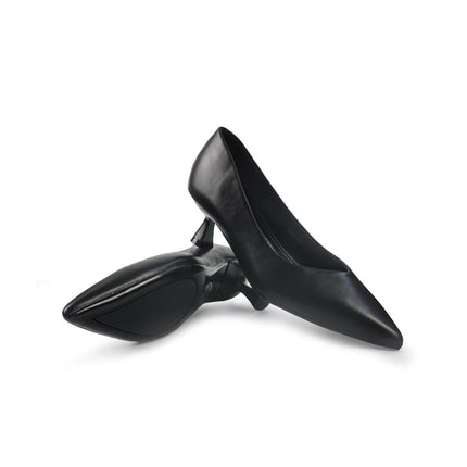 Decollete Donna a Punta Tacco Rocchetto Basso in Pelle Nero YH06-02A BLACK ClaudV 