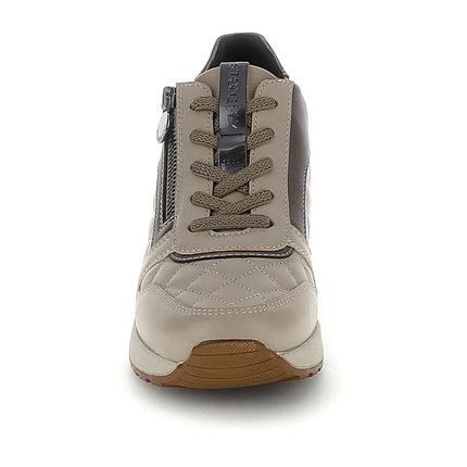 Stonefly Sneakers con Zeppa Lacci e Zip in Pelle Taupe 223107 MINA TAUPE GRAY Stonefly 