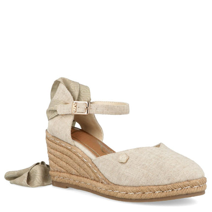 O - Joo Espadrillas Donna con Zeppa e Lacci in Tessuto Beige - MARIO SPATARELLA