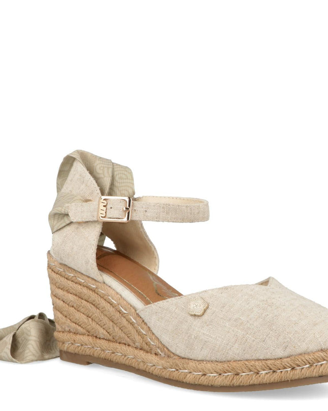 O - Joo Espadrillas Donna con Zeppa e Lacci in Tessuto Beige - MARIO SPATARELLA