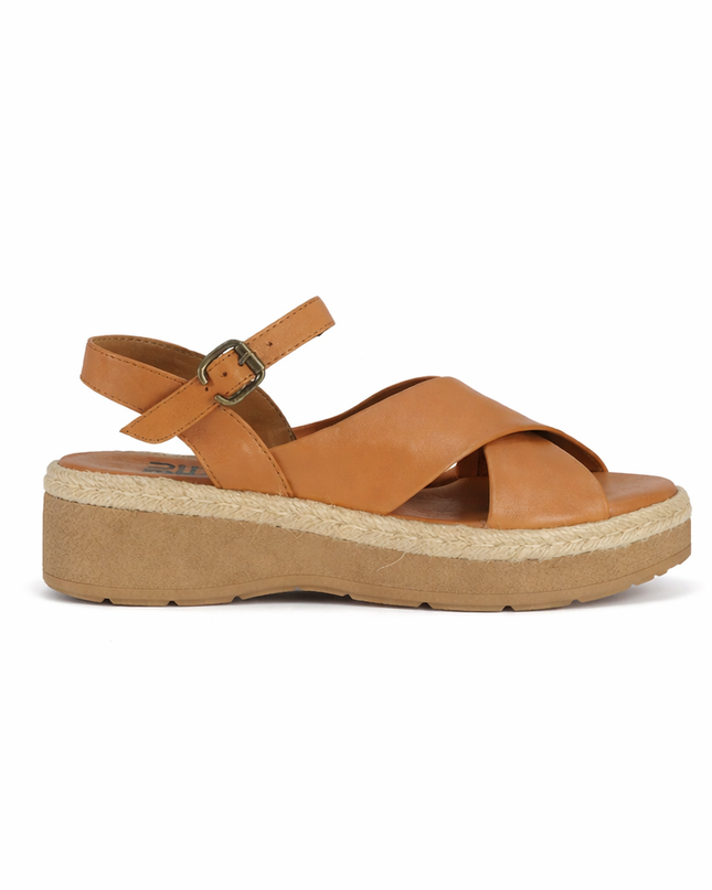 Sandali Zeppa Pelle Cuoio Y8205 CUOIO Bueno 