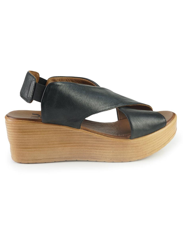 Bueno Sandali Donna con Zeppa in Pelle Nero L3402 BLACK Bueno 