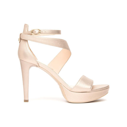 NeroGiardini Sandali Donna con Tacco Stiletto e Plateau in Pelle Laminata Sand - MARIO SPATARELLA