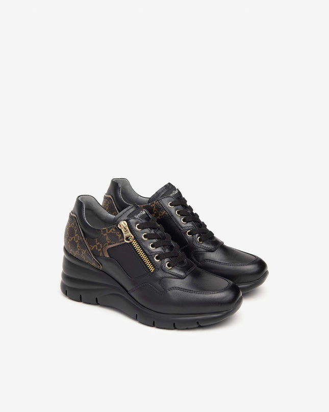 Sneakers Donna Zeppa Pelle Nero I411483D NERO 100 Nero Giardini 