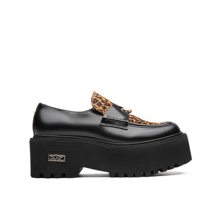 Mocassini Cult Donna con Zeppa in Pelle Nero e Cavallino Animalier CLW453801 AXL JAGUAR Cult 