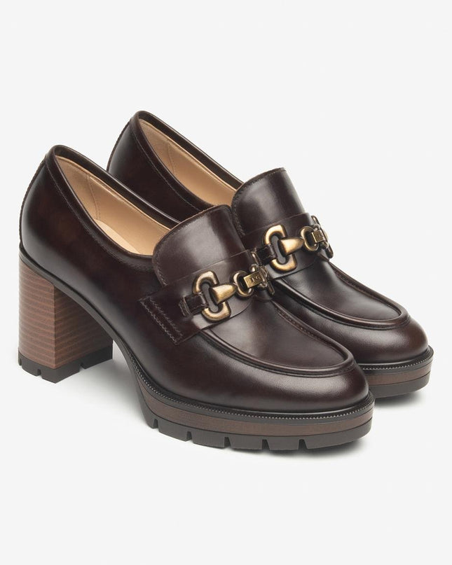 Nero Giardini Mocassini Donna con Tacco e Morsetto in Pelle Testa di Moro - MARIO SPATARELLA