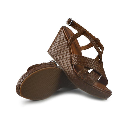 Vueva Sandali Zeppa Alta Donna in Pelle Intrecciata Cuoio WD319R24 COGNAC Vueva 