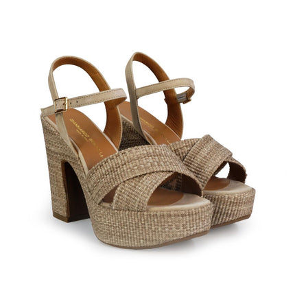 Gianmarco Sorelli Sandalo Donna con Tacco Alto e Plateau in Tessuto Noce - MARIO SPATARELLA
