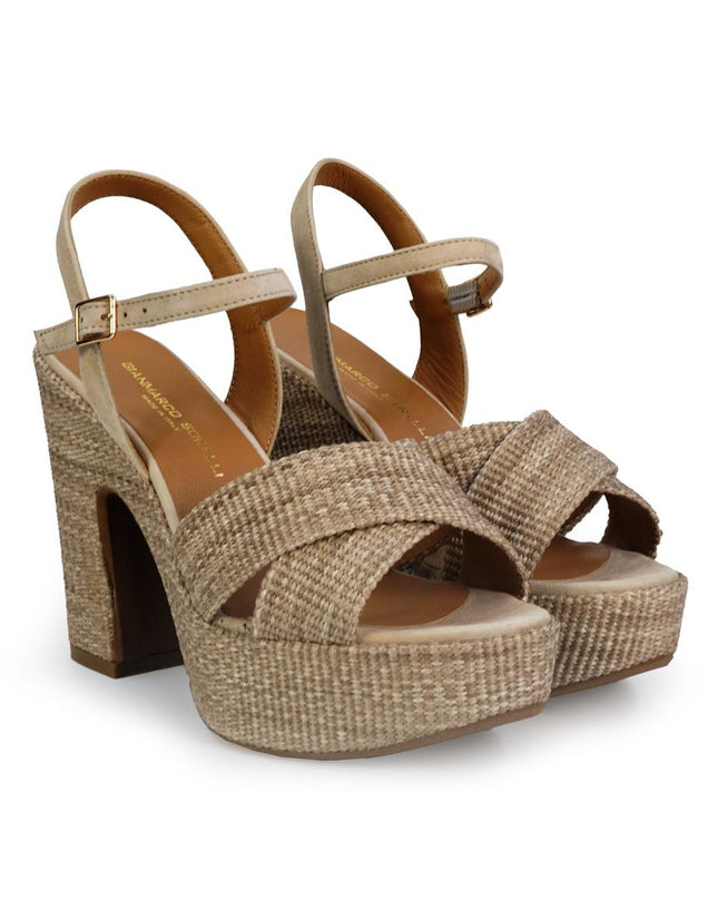 Gianmarco Sorelli Sandalo Donna con Tacco Alto e Plateau in Tessuto Noce - MARIO SPATARELLA