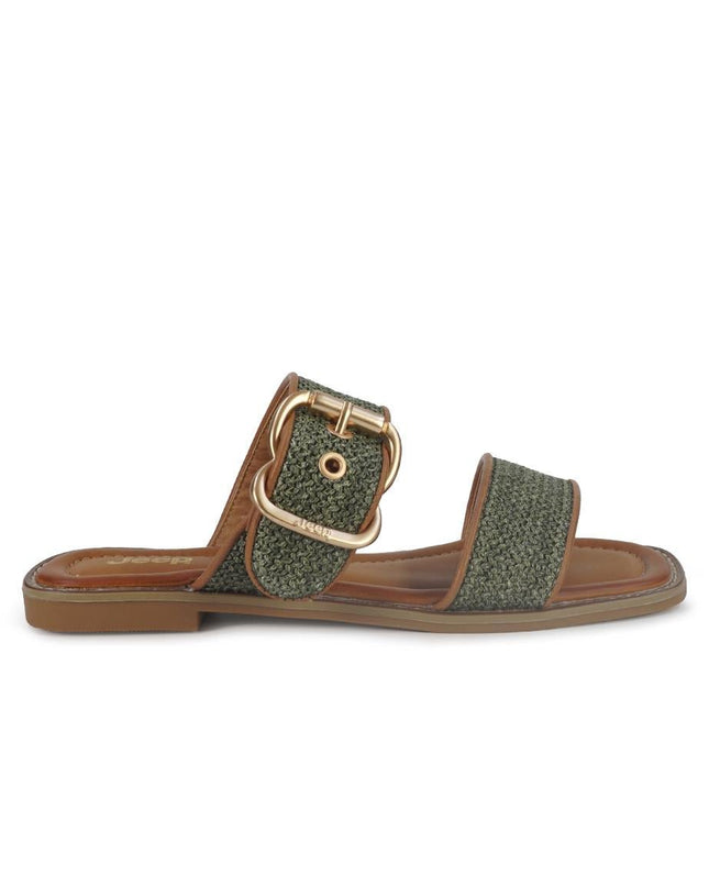 Jeep Sandalo Flat Donna in Tessuto Verde Militare - MARIO SPATARELLA