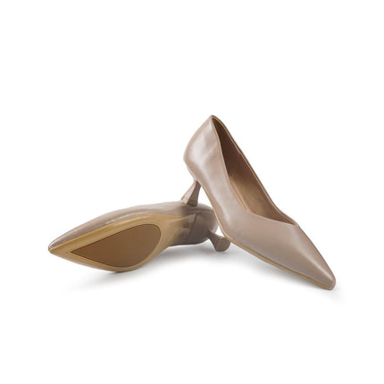 Decollete Donna a Punta Tacco Rocchetto Basso in Pelle Beige YH06-02A BEIGE ClaudV 