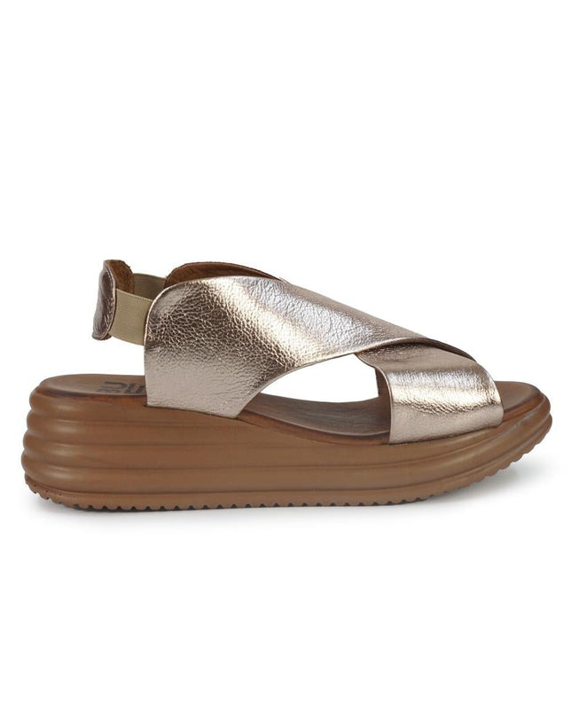 Bueno Sandali Donna con Zeppa in Pelle Laminata Bronzo - MARIO SPATARELLA