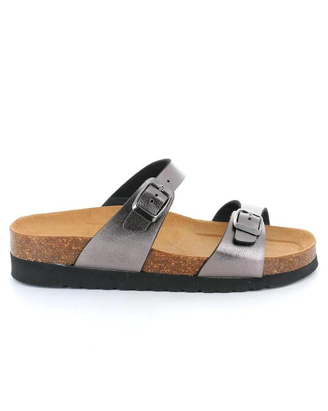 Grunland Sandali Donna Plantare Sughero Doppia Fibbia Antracite - MARIO SPATARELLA