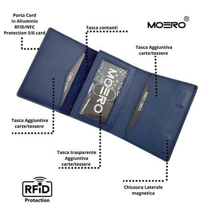 Moero Pro Plus Saffiano Blu Zip Portafoglio Slim PRO PLUS SAFFIANO BLU ZIP BLU Moero 