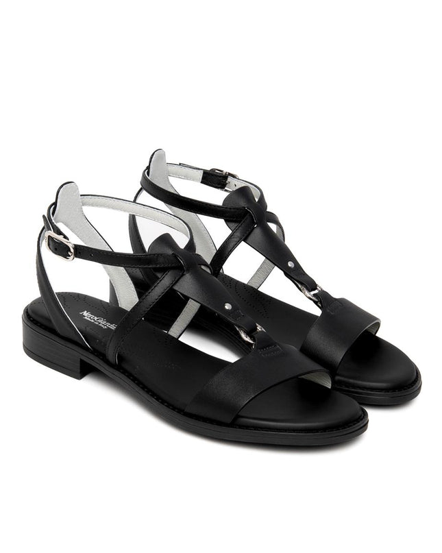 Nero Giardini Sandalo Donna Basso in Pelle Nera E615895D NERO 100 Nero Giardini 
