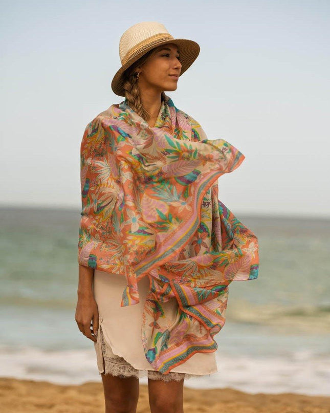 Foulard Pareo in Seta Stampa Corallo - MARIO SPATARELLA