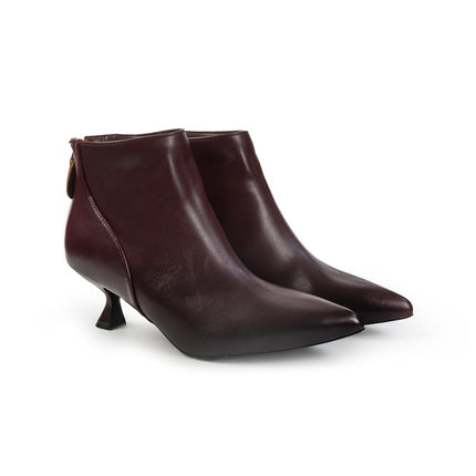 Stivaletti alla Caviglia Donna Tacco Rocchetto in Pelle Bordeaux YH13-01A BORDO ClaudV 