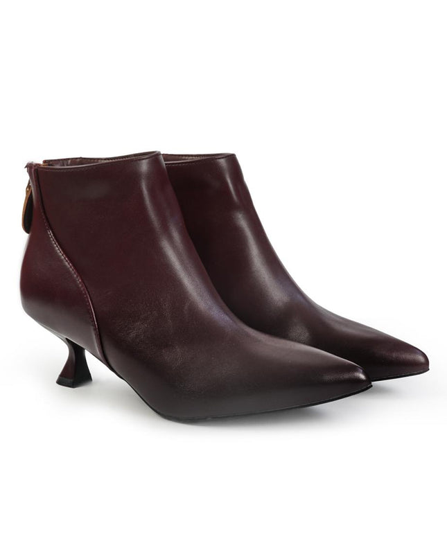 Stivaletti alla Caviglia Donna Tacco Rocchetto in Pelle Bordeaux YH13-01A BORDO ClaudV 