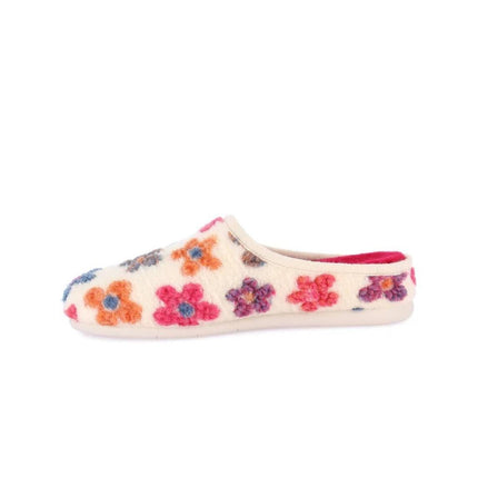 Grunland Pantofola Ciabatta Donna in Feltro Fantasia Fiori Panna - MARIO SPATARELLA